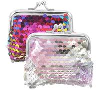 JEWEDECO Lot de 2 Porte-Monnaie pour Femme en Sequins Double Face avec Fermeture à Verrou Kisslock, Mini Portefeuille Compact Multicolore, pour Pièces et Cartes, Accessoire et Pratique
