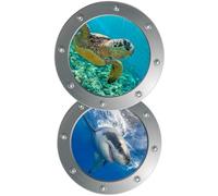 JEWEDECO Lot de 2 Stickers Muraux 3D Motif Monde Marin Animaux Marins Dessin Animé Adhésifs Repositionnables pour Chambre Garçon et Filles Salon Décoration Océan Réaliste