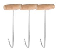 JEWEDECO Lot de 3 Crochets en Acier Inoxydable Poignée en Bois, Rehausseurs de Chaussures Confortables et Résistants pour Faciliter le Port des Bottes Argentées