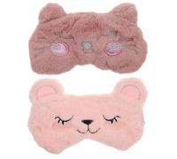 JEWEDECO Masques de Sommeil Léger et Confortable Lot de 2 en Peluche Animaux Mignons Cordon Élastique Réglable Protection des Yeux pour Tourisme et Avions