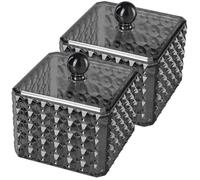 JEWEDECO Organisateur de Maquillage Acrylique Noir 2pcs Boîte de Cotons et Rangement Vernis, Design Élégant pour Tiroir ou Bureau de Chambre