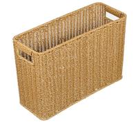 JEWEDECO Panier de Rangement Tissé en Rotin Synthétique 38x28x24 Cm Panier à Revue Bicolore Beige Clair et Marron Boîte de Rangement Polyvalente pour Bureau et Maison Poignées Creuses