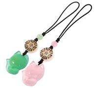 JEWEDECO Pendentifs Téléphone en Jade Agate Renard 2 Pcs, Décoration Légère et Unique pour Téléphone Portable et Paquet Corde en Nylon Facile à Porter