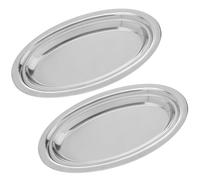 JEWEDECO Plateau de Service Ovale en Acier Inoxydable Argenté 2 Pièces, Résistant Four et Micro-ondes, Design Unique pour Maisons et Restaurants