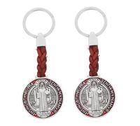 JEWEDECO Porte-Clés Catholique Saint Benoît 2 Pièces Médaille et Crucifix Métal Solide Breloques pour Bijoux Paquet Artisanat Accessoires Polyvalents