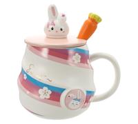 JEWEDECO Tasse en Céramique 400ml Forme Lapin Cuillère Design Large Ouverture et Base Stable pour Café et Repas Original