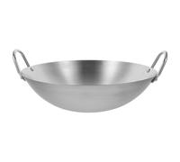JEWEDECO Wok en Acier Inoxydable Épais Double Poignées, Polyvalent pour Grill et Feu Ouvert, Poêle Wok Chinoise Argentée Solide et Facile à Utiliser