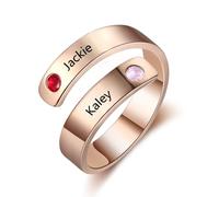 Jeweidea Bague Personnalisée avec Noms Gravés Pierres de Naissance Bague Prenom de Promesse pour Femme Bagues Réglables pour Fête des Mères Saint Valentin Noel (Or rose)