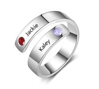Jeweidea Bague Personnalisée avec Noms Gravés Pierres de Naissance Bague Prenom de Promesse pour Femme Bagues Réglables pour Fête des Mères Saint Valentin Noel (Argent)