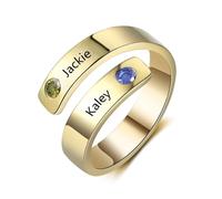 Jeweidea Bague Personnalisée avec Noms Gravés Pierres de Naissance Bague Prenom de Promesse pour Femme Bagues Réglables pour Fête des Mères Saint Valentin Noel (Or)