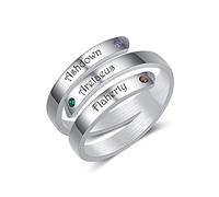 Jeweidea Bague torsadée personnalisée avec noms gravés 2/3/4 Pierres de naissance personnalisées Bague de promesse pour femme homme Bagues réglables pour la fête des mères Saint Valentin (3 noms)