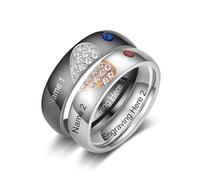 Jeweidea Bagues Personnalisé Couple avec Noms Gravés et Pierres de Naissance 2Pcs Bagues de Promesse de Mariage pour Femme et Homme Cadeaux pour Saint-Valentin, Anniversaire (D)