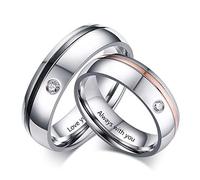 Jeweidea Bagues Personnalisé Couple avec Noms Gravés et Pierres de Naissance 2Pcs Bagues de Promesse de Mariage pour Femme et Homme Cadeaux pour Saint-Valentin, Anniversaire (B)