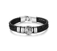 Jeweidea Bracelet Cuir Homme Personnalisé avec Prénom Photo Gravure Bracelet pour Papa Couple Grand-père Bijou Homme Cadeaux Papa Noel Anniversaire Fête des Pères (Argent-3 nom)