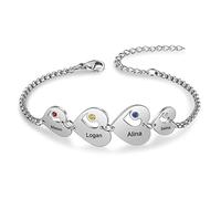 Jeweidea Bracelet Femme avec Gravure Noms Pendentif Coeur Personnalisé Bracelet Argent pour Maman Petite Amie Bracelet Amitié Cadeau pour Anniversaire Fête des Mères Noel