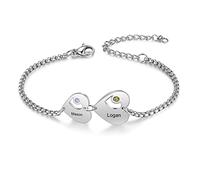 Jeweidea Bracelet Femme avec Gravure Noms Pendentif Coeur Personnalisé Bracelet Argent pour Maman Petite Amie Bracelet Amitié Cadeau pour Anniversaire Fête des Mères Noel