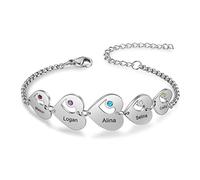 Jeweidea Bracelet Femme avec Gravure Noms Pendentif Coeur Personnalisé Bracelet Argent pour Maman Petite Amie Bracelet Amitié Cadeau pour Anniversaire Fête des Mères Noel