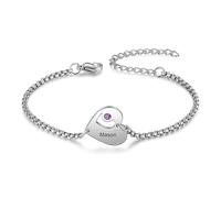 Jeweidea Bracelet Femme avec Gravure Noms Pendentif Coeur Personnalisé Bracelet Argent pour Maman Petite Amie Bracelet Amitié Cadeau pour Anniversaire Fête des Mères Saint Valentin (#1 nom)