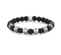 Jeweidea Bracelet Homme Personnalisé Bracelet Pierre Naturelle avec Pierre de Lave Bracelet Prenom Enfant Perle Homme Bracelet Homme avec Gravure Bijoux Homme Cadeau Fête des Pères Anniversaire