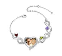 Jeweidea Bracelet Infini Personnalisé avec Photo Bracelet Coeur Gravé Nom et Pierre de Naissance pour Femme Maman Mamie Cadeau Fête des Mères (Noms 3)