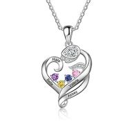 Jeweidea Love Collier Personnalisé Noms Gravés Femme Collier avec 2-4 Pierres de Naissance Coeur Pendentif Colliers Bijoux Cadeaux pour Femmes Maman Filles Cadeaux d'anniversaire Fête des Mères