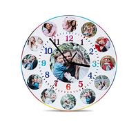 Jeweidea Personnalisé Photos Horloges Murales Texte Personnalisé Horloges Murales Rondes avec 12/13 Photos Cadeau pour Mère Père Meilleurs Amis Famille Couples Maison Décoratif Anniversaire (13 photo)