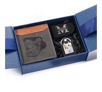 Jeweidea Portefeuille en Cuir avec Nom Alphabet Gravé pour Homme Portefeuille à Deux Volets avec Lettre Personnalisée avec Porte-Cartes RFID pour Mari, Père, Petit Ami pour Anniversaire de Noël