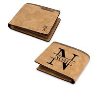Jeweidea Portefeuille personnalisé en Cuir avec Photo Alphabet pour Homme Portefeuille à Deux Volets avec Lettre gravée avec Porte-Cartes RFID pour Mari, père, Petit ami, pour la fête des pères