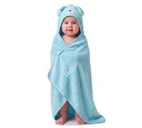 Jeweidea Serviette de Bain Capuche Personnalisé avec Prénom Polaire Corail Animalier Sortie de Bain Bebe Couverture pour Bébé Garçon, Bébé Fille, Cadeau de Naissance Baby Shower，Bleu