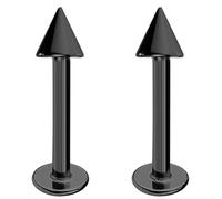 JEWEL BARREL Lot de 2 piercings pour lèvre, labret, hélix, tragus, méduse 6 mm, 8 mm, 10 mm, 12 mm de long avec paire de cônes de 3 mm, Acier chirurgical 316L