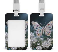 Jewel - Porte-badge papillon rétractable en plastique vertical avec cordons pour carte d'identité, nom, porte-clés, étui pour enseignant, infirmière, médecin, bureau, cadeau pour collègues de travail