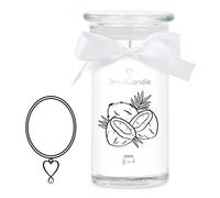 JewelCandle Coco Bonito Collier Argent - Bougie Bijoux - Grande Bougie Parfumée Parfum Fruité - Bougie Blanche avec Bijoux Surprise Cadeau pour Vous