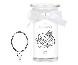 JewelCandle Coco Bonito Collier Argent - Bougie Bijoux - Grande Bougie Parfumée Parfum Fruité - Bougie Blanche avec Bijoux Surprise Cadeau pour Vous