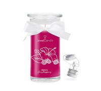 JewelCandle Hibiscus & Juicy Raspberry Collier d'argent - Bougie-bijou - Grande bougie parfumée au parfum fruité - Bougie rose avec bijou surprise en été