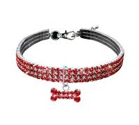Jeweled Collier pour chien de petite et grande taille - Pendentif en forme d'os en cristal scintillant - Accessoires élastiques réglables (rouge, taille L)