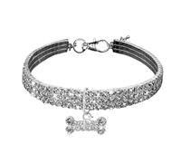 Jeweled Collier pour chien de petite et grande taille - Pendentif en forme d'os en cristal scintillant - Accessoires élastiques réglables (blanc, taille M)
