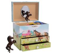 Jewelkeeper Boite à musique cheval avec 2 tiroirs coulissants - Boîte à bijoux cheval fille - Conception de chevaux et de granges - Home on the range melodie