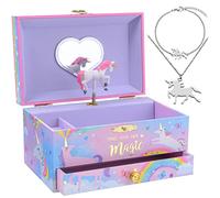Jewelkeeper - Boîte à Musique Licorne Barbe à Papa & Parure assortie pour petites filles - 3 Cadeaux Licorne pour filles