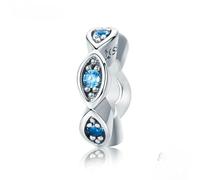 Jewellbox Lot de 2 perles intercalaires en argent avec œil bleu pour bracelet en argent sterling S925 - Cadeau d'anniversaire, de Saint-Valentin pour elle, Argent sterling Argent