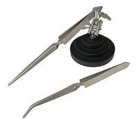 Jewellers Tools Étau à base de la troisième main et pince droite et incurvée en acier : pince à épiler réglable, outil de soudure pour montres (310)