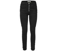 Jewelly Jean stretch pour femme à cinq poches au look crash | Pantalon Boyfriend et boutonnière visible avec boutons bijoux, Noir , W40