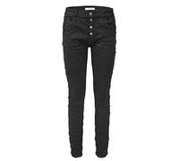 Jewelly Jean stretch pour femme avec cinq poches au look crash | Pantalon Boyfriend et boutonnière visible avec boutons de bijoux, Noir , 36