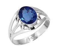Jeweloporium Bague en argent 925 pour femme bleu Saphir simulé Pierre Précieuse Bohème Bague en argent Taille 58 Saint Valentin - Cadeau Déclaration Bijoux