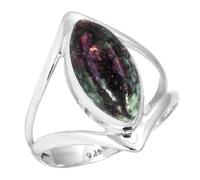 Jeweloporium Bague en argent 925 pour femme Rouge Authentique Eudialyte russe Pierre Précieuse Mode Bague en argent Taille 60 Fête des mères Cadeau Bohème Bijoux