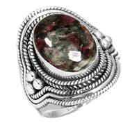 Jeweloporium Bague en argent 925 pour femme Taille 70 Rouge Réel Russian Eudialyte Pierre Précieuse Solitaire Bague en argent Nouvelle année Cadeau Costume Bijoux