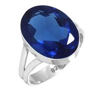 Jeweloporium Bague en argent sterling 925 pour femme Saphir bleu simulé Gemme Déclaration Bague en argent Taille 63 Mariage Cadeau Mode Bijoux