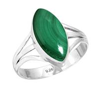 Jeweloporium Bague en argent sterling 925 pour femme Taille 52.5 Vert Authentique Malachite Gemme Solitaire Bague en argent Noël - Cadeau Costume Bijoux