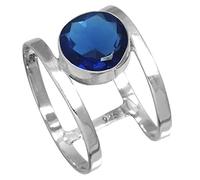 Jeweloporium Bague en argent sterling 925 pour femme Taille 53 bleu Saphir simulé Gemme Ancien Bague en argent Noël - Cadeau Solitaire Bijoux