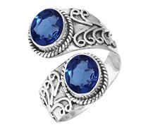 Jeweloporium bleu Saphir simulé Bague en argent 925 pour femme Pierre Précieuse Fait main Bague en argent Taille 58 Nouvelle année Cadeau Cocktail Bijoux