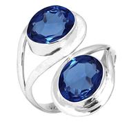 Jeweloporium bleu Saphir simulé Bague en argent sterling 925 pour femme Gemme Cocktail Bague en argent Taille 64 Engagement Cadeau victorien Bijoux
